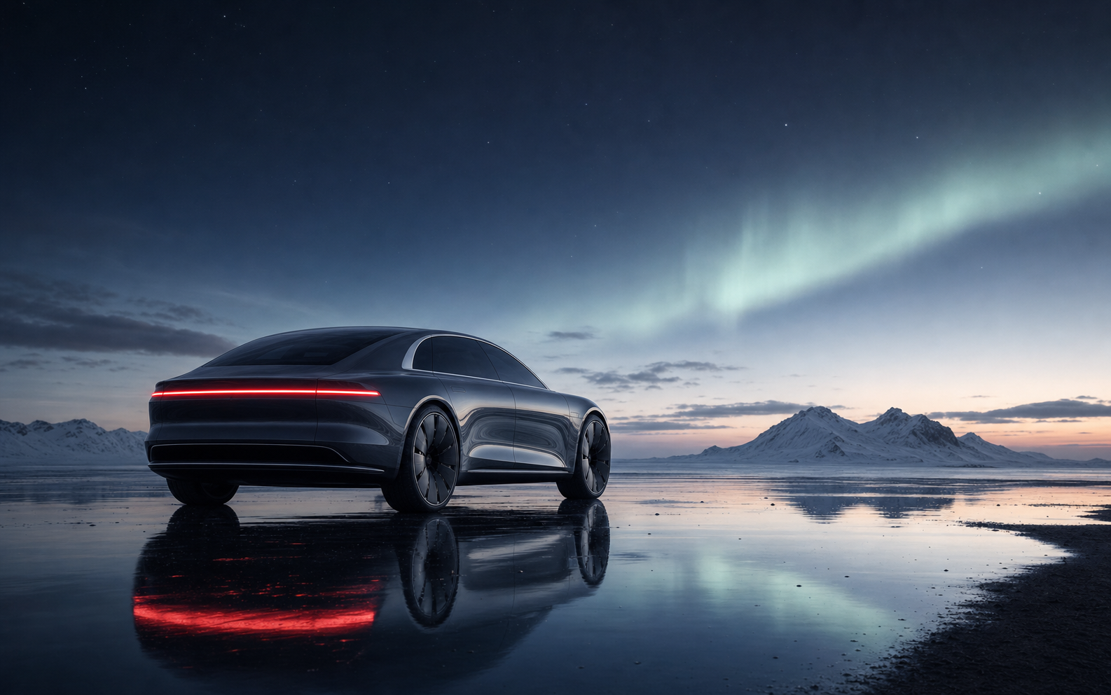 AAVA 01 at a polar shoreline beneath the northern sky