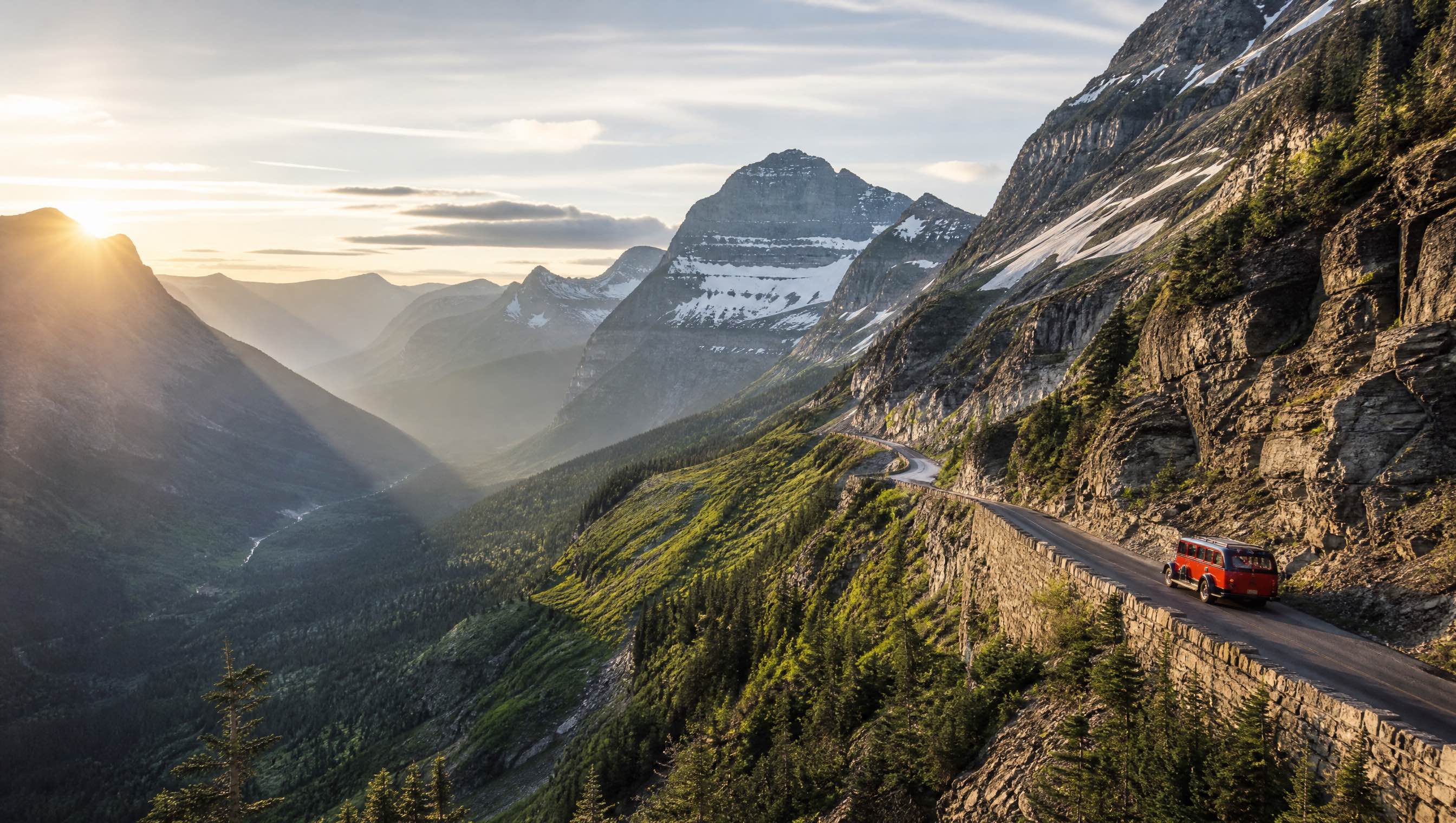 Going-to-the-Sun Road crossing a steep mountain face in Glacier National Park